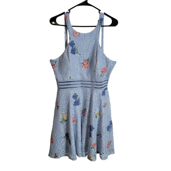 City Studio Fit and‎ Flare Dress-Blue floral-Juniors 15 - Picture 1 of 7